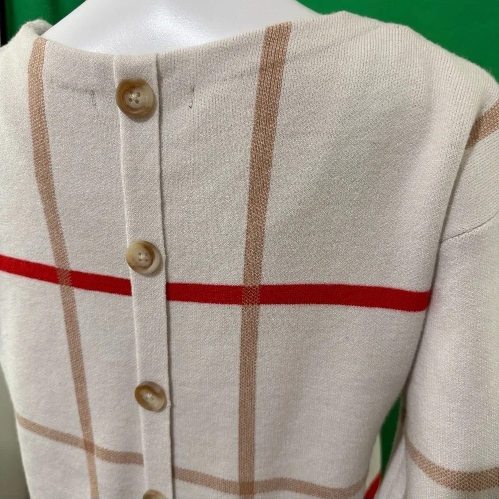 Tahari Plaid Women's Sweater - Cream and Red